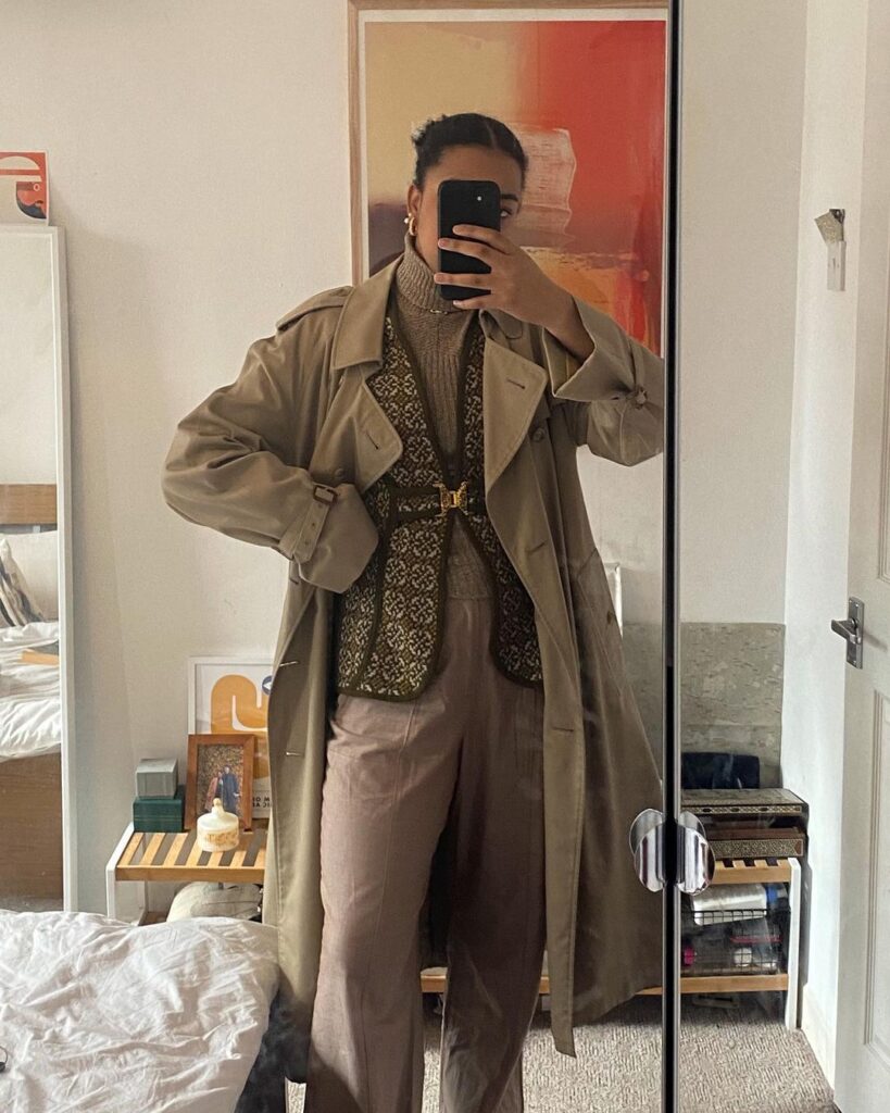 Outfit photo of a person wearing a vintage trench coat
